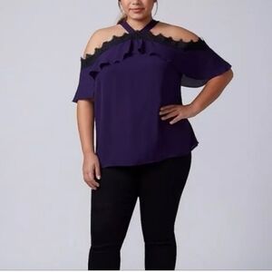 Lane Bryant Blue Lace Cold Shoulder Blouse Top Brand New Size 26